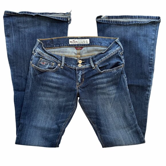 Y2K Hollister Low-Rise Flare Stretch Jeans Sz 3 Distressed Dark Wash Denim Boho - Picture 11 of 11